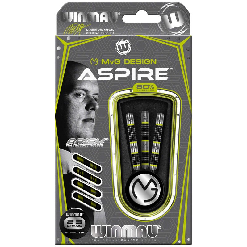 Winmau Michael Van Gerwen MvG Aspire Tungsten Steeltip Darts Set 23g with Prism Flights and Nylon Shafts (Stems) - Image 4
